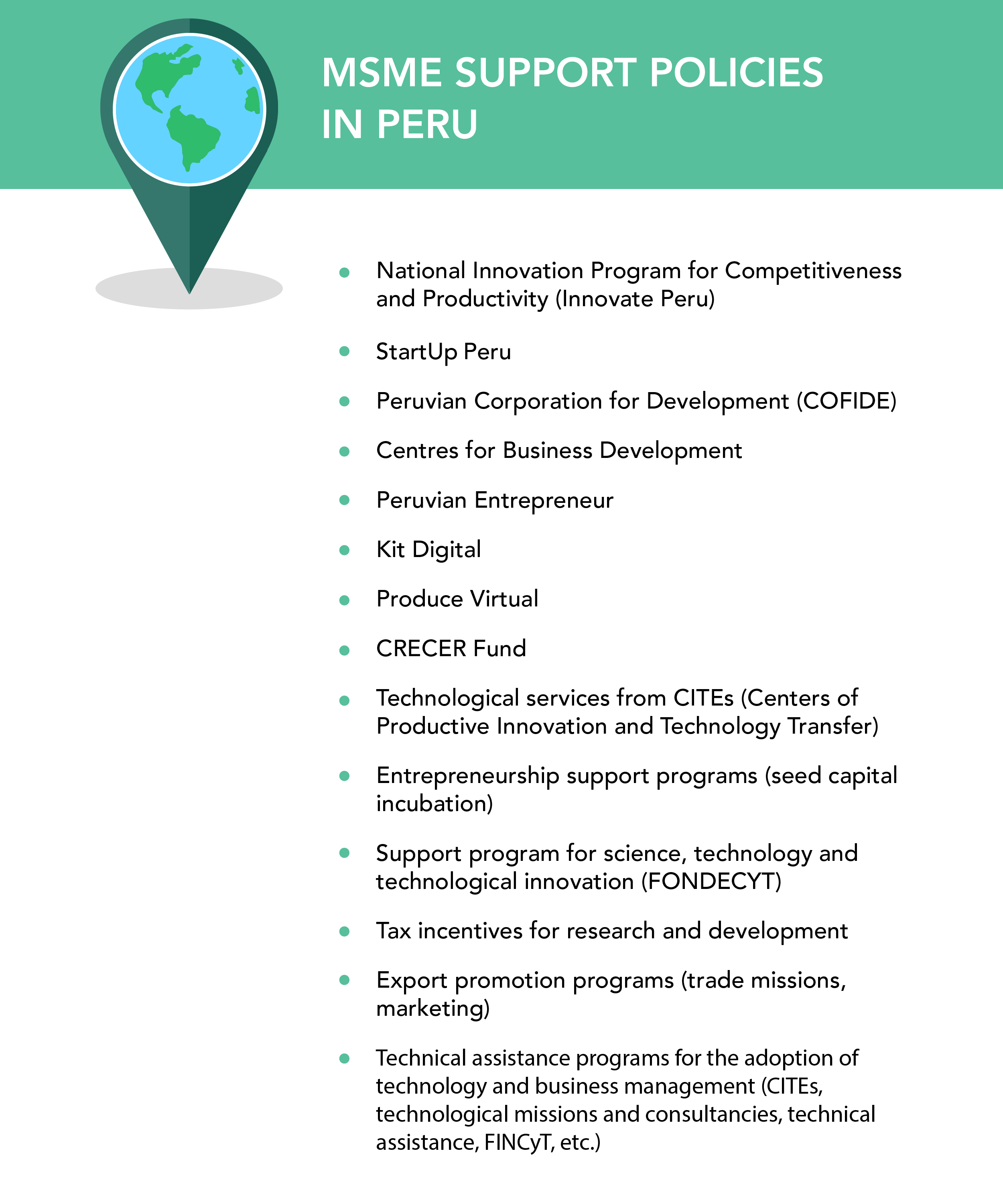 Description of MSME support policies in Peru